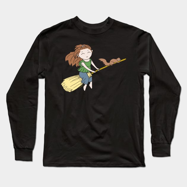 Broom Witch - by Jenn Atkins Long Sleeve T-Shirt by sadicus